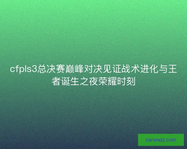 cfpls3总决赛巅峰对决见证战术进化与王者诞生之夜荣耀时刻